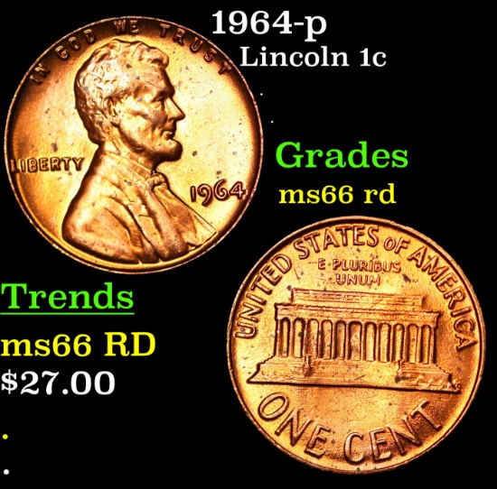 1964-p Lincoln Cent 1c Grades GEM+ Unc RD