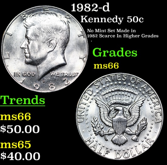 1982-d Kennedy Half Dollar 50c Grades GEM+ Unc