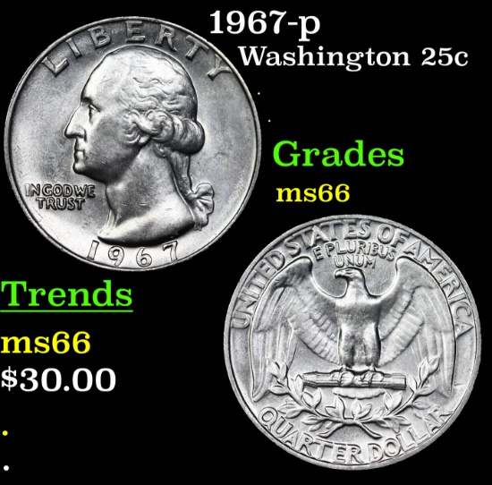 1967-p Washington Quarter 25c Grades GEM+ Unc