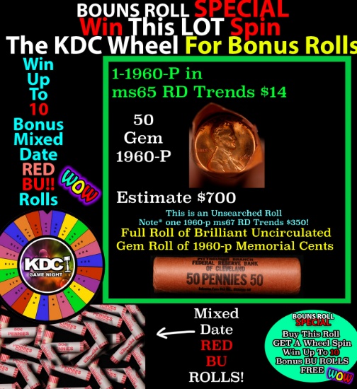 INSANITY The CRAZY Penny Wheel 1000’s won so far, WIN this 1960-p BU RED roll get 1-10 FREE