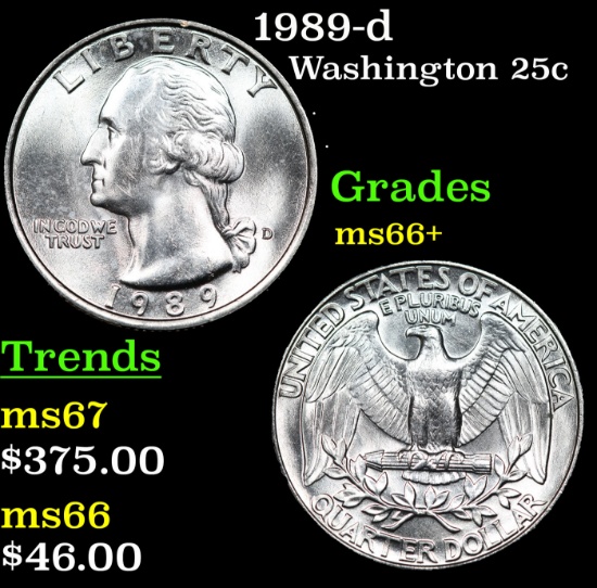 1989-d Washington Quarter 25c Grades GEM++ Unc