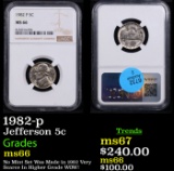 NGC 1982-p Jefferson Nickel 5c Graded ms66 By NGC