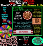 1-10 FREE BU RED Penny rolls with win of this 1973-d SOLID RED BU Lincoln 1c roll incredibly FUN whe