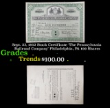 Sept. 23, 1952 Stock Certificate 'The Pennsylvania Railroad Company' Philadelphia, PA 100 Shares Gra