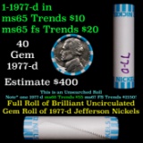 BU Shotgun Jefferson 5c roll, 1977-d 40 pcs Bank $2 Nickel Wrapper OBW