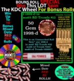 1-10 FREE BU RED Penny rolls with win of this 1998-d SOLID RED BU Lincoln 1c roll incredibly FUN whe