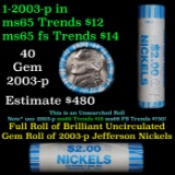 BU Shotgun Jefferson 5c roll, 2003-p 40 pcs N.F. String & Son $2 Nickel Wrapper OBW