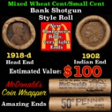 Lincoln Wheat Cent 1c Mixed Roll Orig Brandt McDonalds Wrapper, 1918-d end, 1902 Indian other end