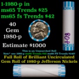 BU Shotgun Jefferson 5c roll, 1980-p 40 pcs Bank $2 Nickel Wrapper OBW