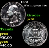 Proof 1961 Washington Quarter 25c Grades GEM++ Proof
