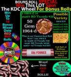CRAZY Penny Wheel Buy THIS 1964-d solid Red BU Lincoln 1c roll & get 1-10 BU Red rolls FREE WOW
