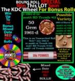 CRAZY Penny Wheel Buy THIS 1961-d solid Red BU Lincoln 1c roll & get 1-10 BU Red rolls FREE WOW