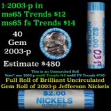 BU Shotgun Jefferson 5c roll, 2003-p 40 pcs Dunbar $2 Nickel Wrapper OBW