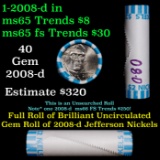 BU Shotgun Jefferson 5c roll, 2008-d 40 pcs Bank $2 Nickel Wrapper OBW