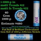 BU Shotgun Jefferson 5c roll, 1999-p 40 pcs N.F. String & Son $2 Nickel Wrapper OBW