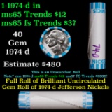 BU Shotgun Jefferson 5c roll, 1974-d 40 pcs Bank $2 Nickel Wrapper OBW