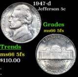 1947-d Jefferson Nickel 5c Grades GEM+ 5fs