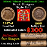 Lincoln Wheat Cent 1c Mixed Roll Orig Brandt McDonalds Wrapper, 1917-d end, 1905 Indian other end