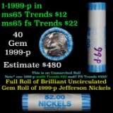 BU Shotgun Jefferson 5c roll, 1999-p 40 pcs N.F. String & Son $2 Nickel Wrapper OBW