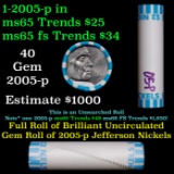 BU Shotgun Jefferson 5c roll, 2005-p Ocean 40 pcs Bank $2 Nickel Wrapper OBW
