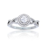 Decadence Sterling Silver 4.5mm Round Cut Halo Pave Cubic Zirconia Braided Band Engagement Ring Size