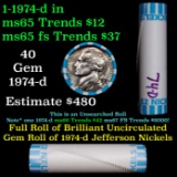 BU Shotgun Jefferson 5c roll, 1974-d 40 pcs Bank $2 Nickel Wrapper OBW