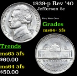 1939-p Rev '40 Jefferson Nickel 5c Grades Choice Unc+ 5fs