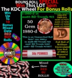 1-10 FREE BU RED Penny rolls with win of this 1980-d SOLID RED BU Lincoln 1c roll incredibly FUN whe