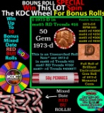 1-10 FREE BU RED Penny rolls with win of this 1973-d SOLID RED BU Lincoln 1c roll incredibly FUN whe