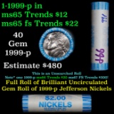 BU Shotgun Jefferson 5c roll, 1999-p 40 pcs Bank $2 Nickel Wrapper OBW