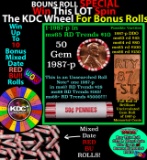 1-10 FREE BU RED Penny rolls with win of this 1987-p SOLID RED BU Lincoln 1c roll incredibly FUN whe