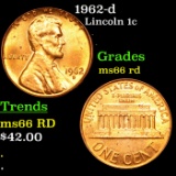 1962-d Lincoln Cent 1c Grades GEM+ Unc RD
