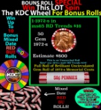 1-10 FREE BU RED Penny rolls with win of this 1972-s SOLID RED BU Lincoln 1c roll incredibly FUN whe