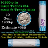 BU Shotgun Jefferson 5c roll, 1960-p 40 pcs Bank $2 Nickel Wrapper OBW