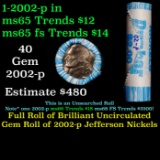 BU Shotgun Jefferson 5c roll, 2002-p 40 pcs Dunbar $2 Nickel Wrapper