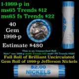 BU Shotgun Jefferson 5c roll, 1999-p 40 pcs N.F. String & Son $2 Nickel Wrapper OBW