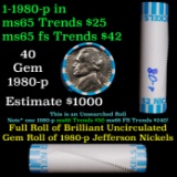 BU Shotgun Jefferson 5c roll, 1980-p 40 pcs Bank $2 Nickel Wrapper