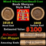 Lincoln Wheat Cent 1c Mixed Roll Orig Brandt McDonalds Wrapper, 1918-d end, 1903 Indian other end