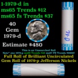 BU Shotgun Jefferson 5c roll, 1979-d 40 pcs Bank $2 Nickel Wrapper
