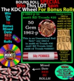 1-10 FREE BU RED Penny rolls with win of this 1962-p SOLID RED BU Lincoln 1c roll incredibly FUN whe