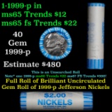 BU Shotgun Jefferson 5c roll, 1999-p 40 pcs Bank $2 Nickel Wrapper