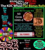CRAZY Penny Wheel Buy THIS 1980-d solid Red BU Lincoln 1c roll & get 1-10 BU Red rolls FREE WOW