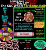 CRAZY Penny Wheel Buy THIS 1964-d solid Red BU Lincoln 1c roll & get 1-10 BU Red rolls FREE WOW