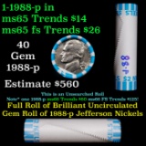 BU Shotgun Jefferson 5c roll, 1988-p 40 pcs Bank $2 Nickel Wrapper