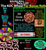 CRAZY Penny Wheel Buy THIS 1973-d solid Red BU Lincoln 1c roll & get 1-10 BU Red rolls FREE WOW