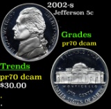 Proof 2002-s Jefferson Nickel 5c Grades GEM++ Proof Deep Cameo