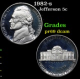 Proof 1982-s Jefferson Nickel 5c Grades GEM++ Proof Deep Cameo