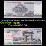 2008 Upper Korea 500 Won Banknote P# 63s;  Grades Gem+ CU