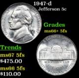 1947-d Jefferson Nickel 5c Grades GEM++ 5fs