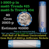 BU Shotgun Jefferson 5c roll, 2005-p Ocean 40 pcs Bank $2 Nickel Wrapper